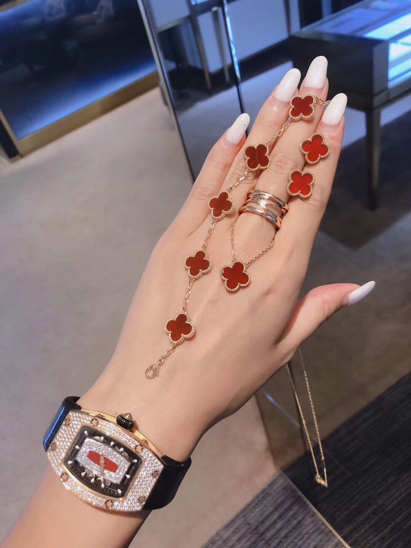 VCA Red Carnelian Vintage Alhambra Earrings Bracelet Necklace - Original Replica Club