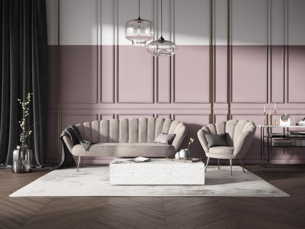 Sillón Cozovis de terciopelo beige claro - 98x78x76cm
