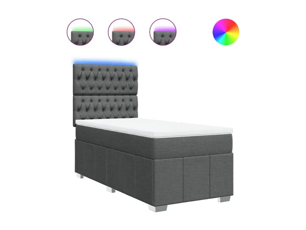 Cama box spring con colchón tela gris oscuro 80x200 cm grf3520477