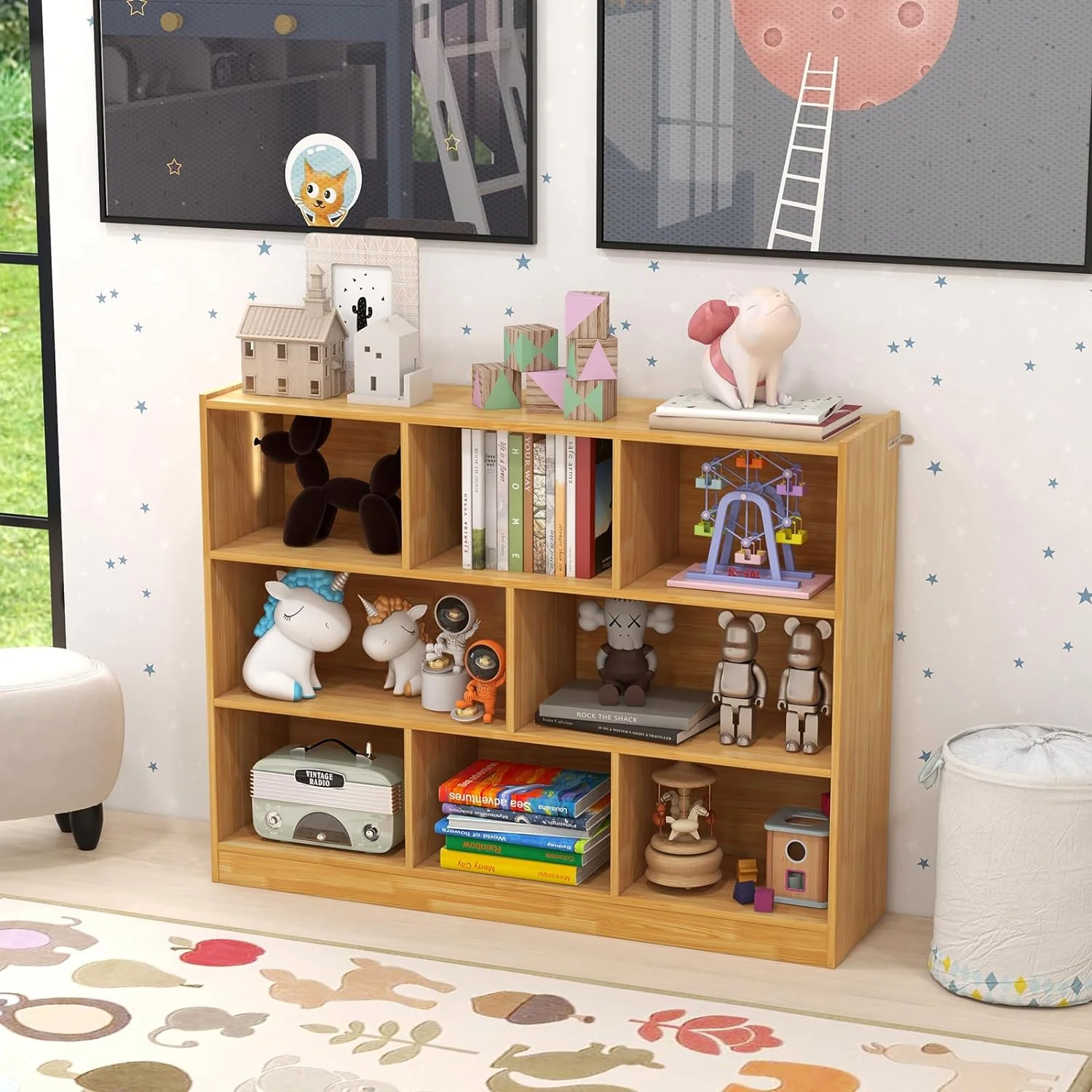 LOKO 3-Tier Open Shelf Bookcase, Floor Standing Wood Bookshelf for Bedroom, Living Room, Kids Room, 8 Cube Bookcase, 48 x 12.5 x 36.5 (Burlywood) - Image 6