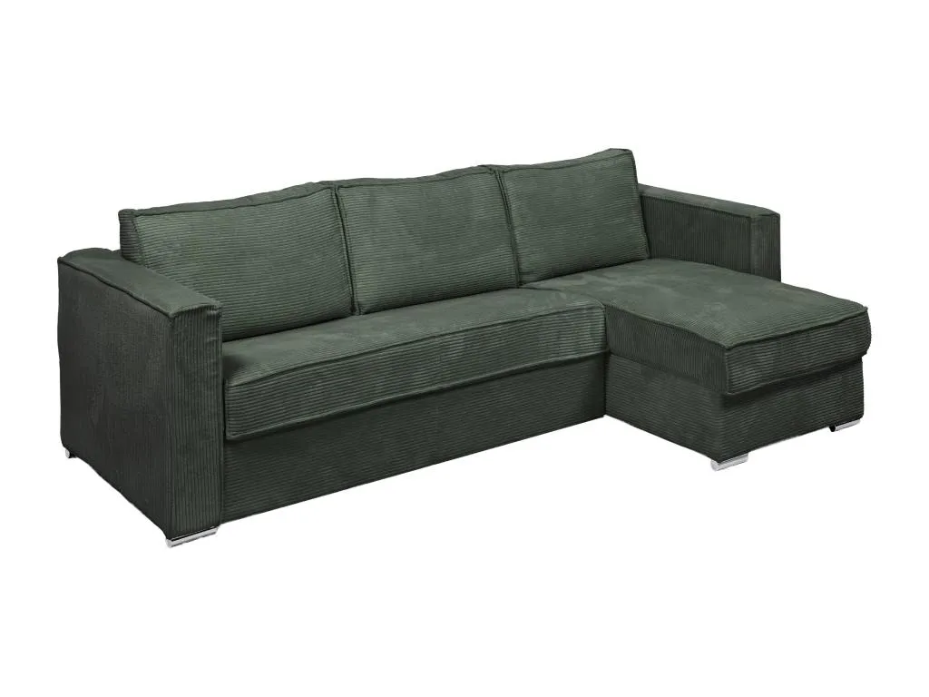 Sofá cama rinconero con apertura italiana y reversible de pana verde - 140 cm de láminas amplias para dormir - Colchón 22 cm Vivircalido 79893jpru