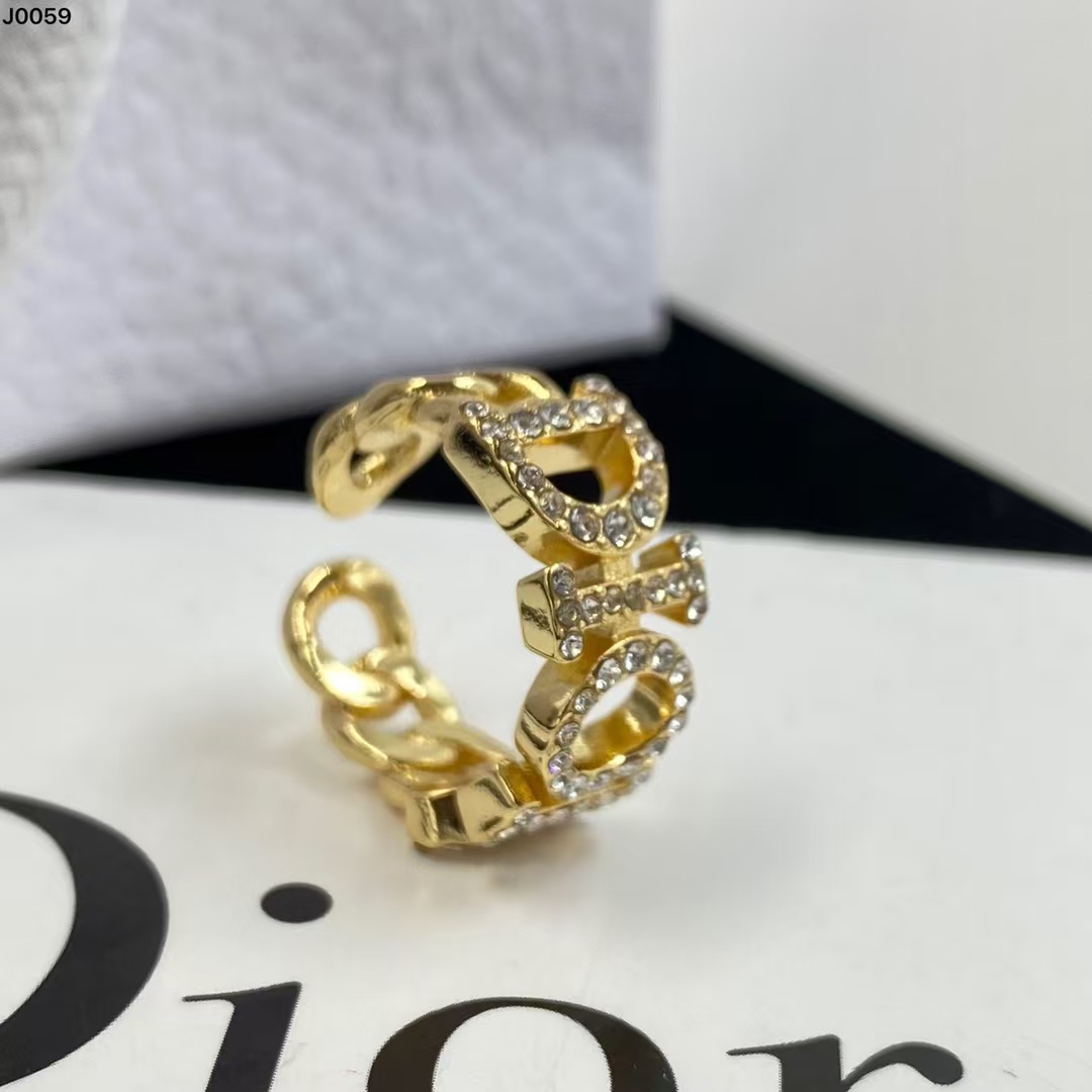 Diamond Paved Dior Letters Open Ring - Original Replica Club