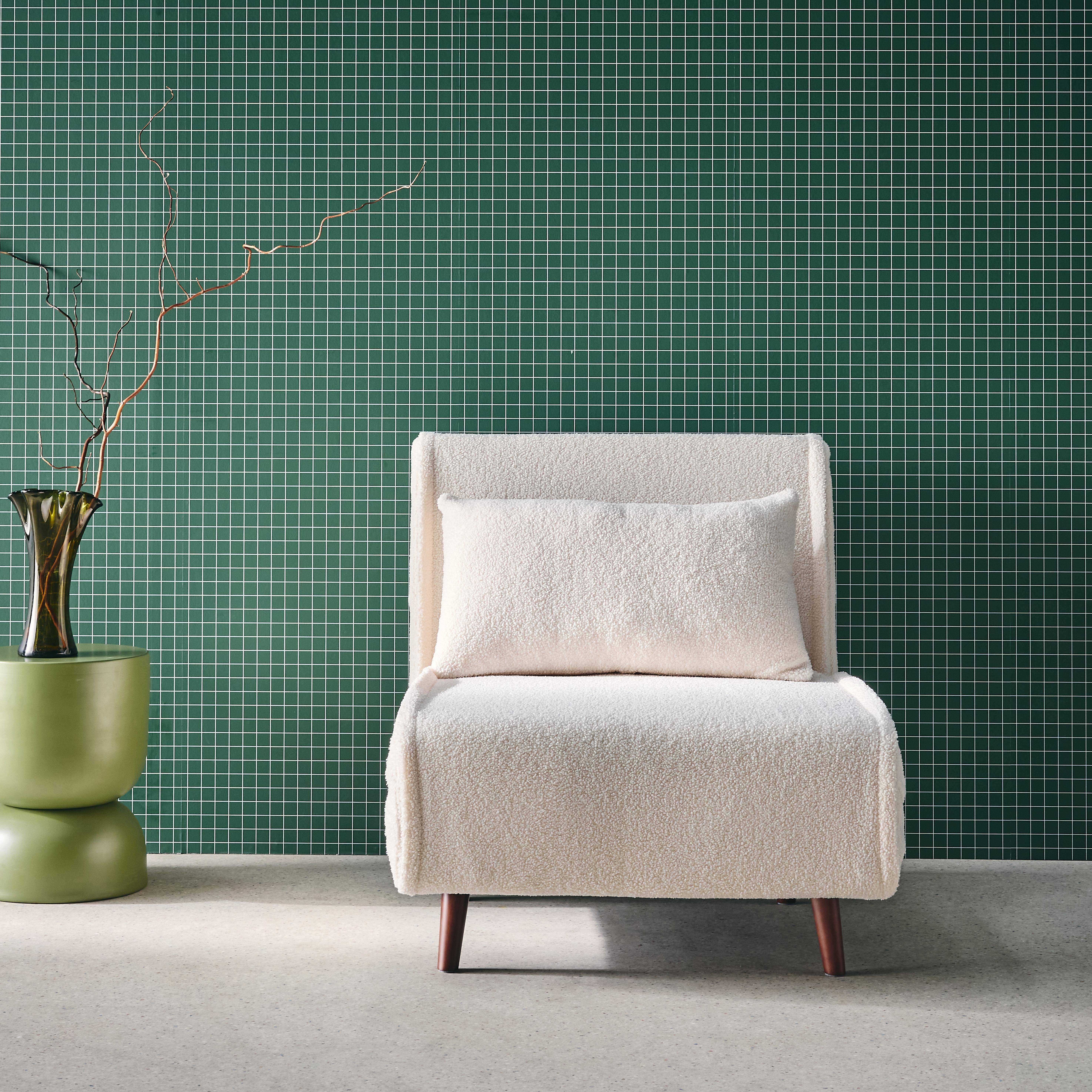 Guest - Sillón convertible borreguito base de madera, 1 plaza