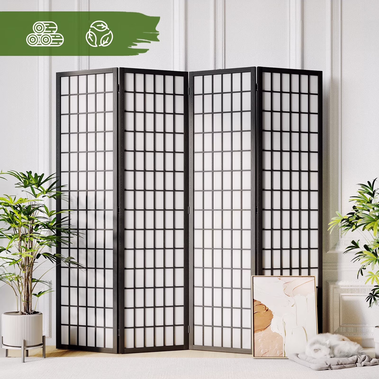 JOSTYLE Room Divider Wall Shoji Screen, 6 Panel Folding Privacy Screen for Room Separation, Japanese Wood Room Divider Screen, 5.9 Ft, Natural - Image 3