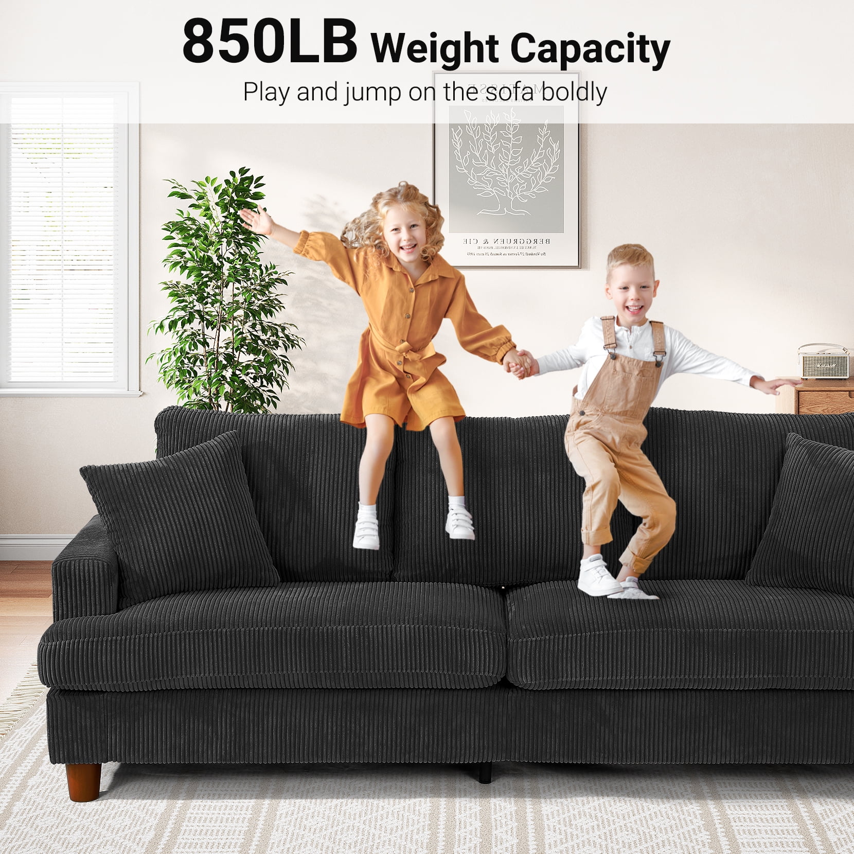 87" Corduroy Sofa,3 Seater Sofa with Extra Deep Seats,Neche Comfy Upholstered Couch for Living Room,2 Pillows,Green - Image 30