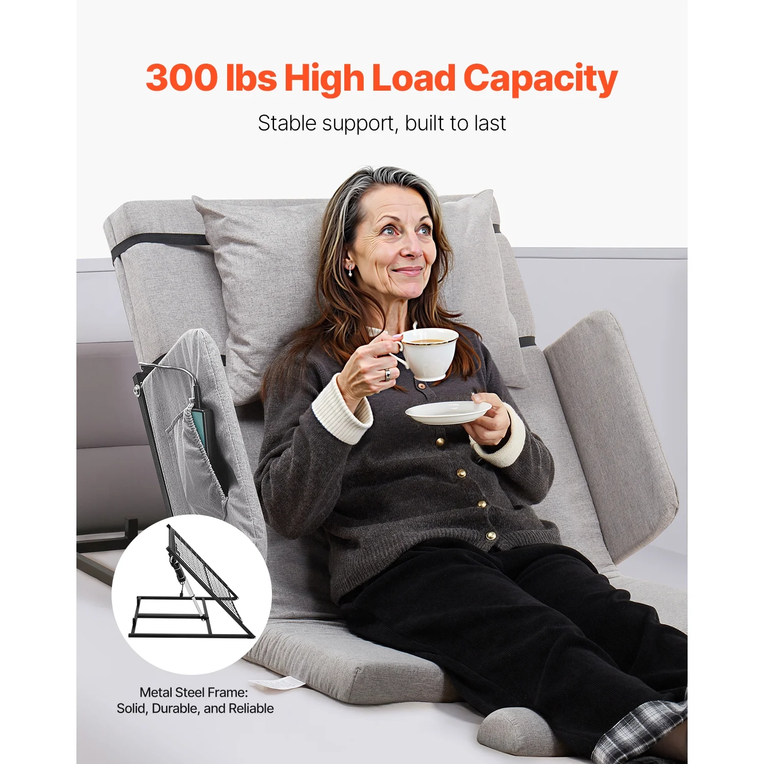 KFFKFF Electric Adjustable Bed Backrest, 300 lbs Capacity, 4-68- Incline, with Armrest & Storage Pocket, Machine Washable, Ideal for Pregnant Women, Elderly, and Patients - Image 7