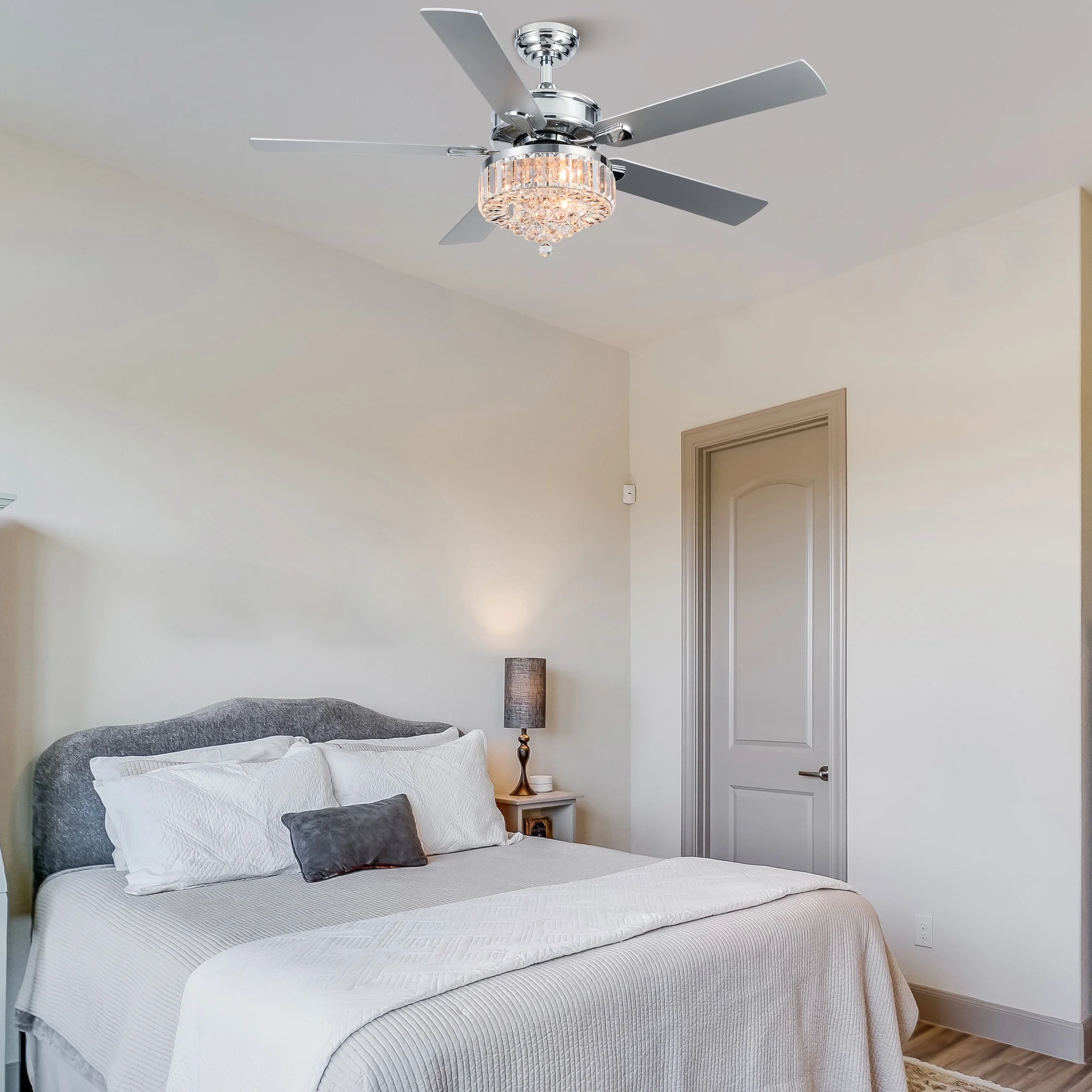Bestco 52" Chandelier Crystal Ceiling Fan with Light 6 Speeds 5 Dual Sided Blades Chrome - Image 10