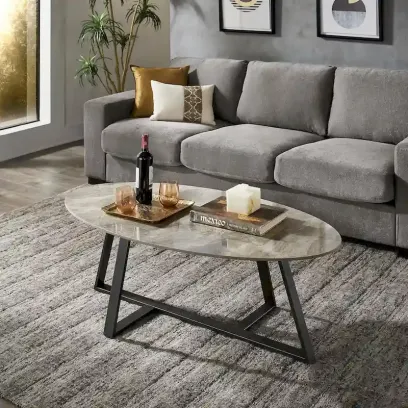iNSPIRE Q Modern Jurmala Glossy Sintered Stone Tables with Grey Metal Base