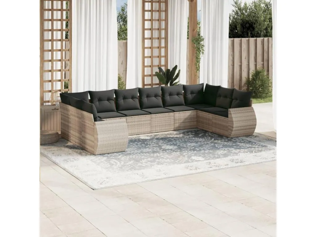 Set sofás jardín 10 pzas con cojines ratán sintético gris claro FKDC38284