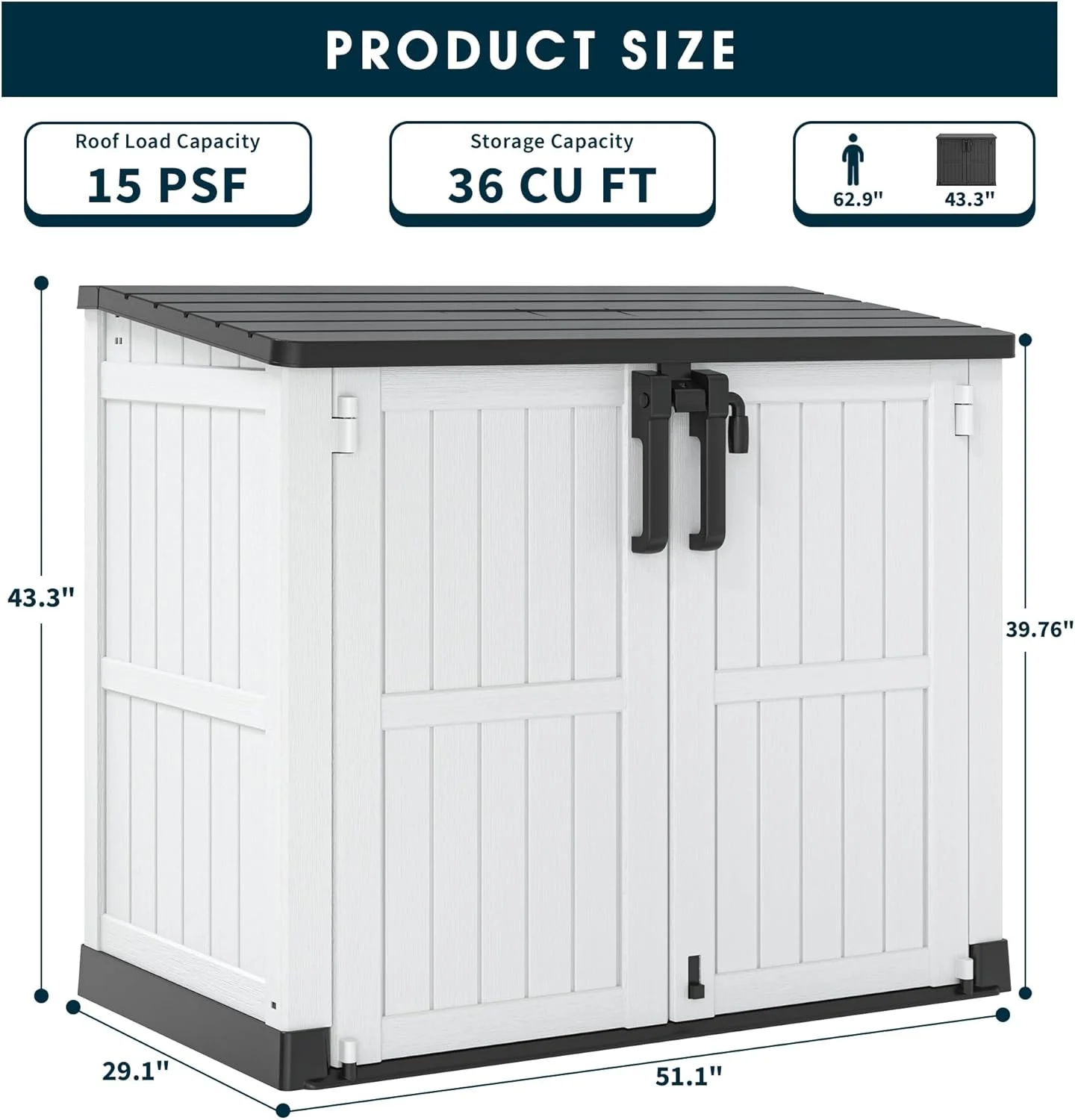 LHBCraft Outdoor Resin Storage Shed, 34 Cu. Ft. Weather-Resistant Garden Storage Box, Extra-Large Lockable Waterproof Shed for Bikes, Lawnmowers, and Garden Tools - Image 6