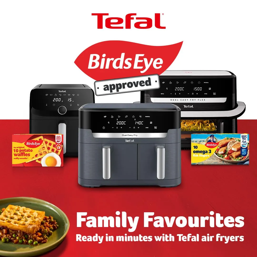 Tefal Easy Fry Dual Zone Digital Air Fryer, 2 Drawers, 8.3L, 8-in-1 Air Fry, Extra Crisp, Roast, Bake