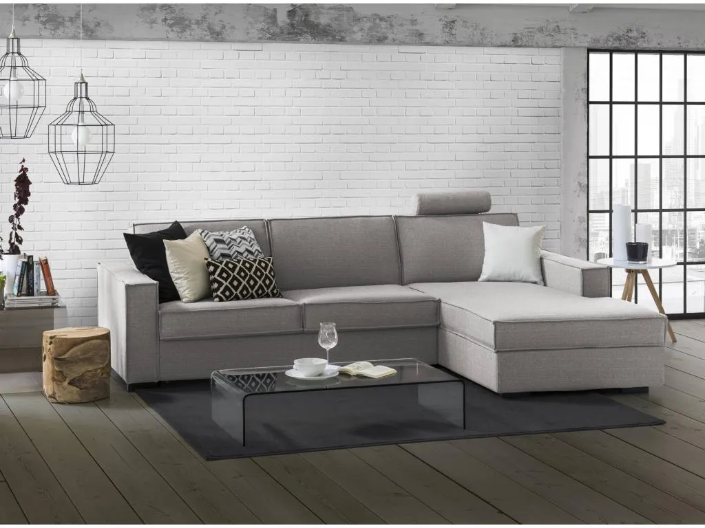 Sofa cama Mobtrendy Sofá de esquina Made in Italy Sofá con apertura giratoria Península contenedor izquierda con reposabrazos delgados hbxc72874