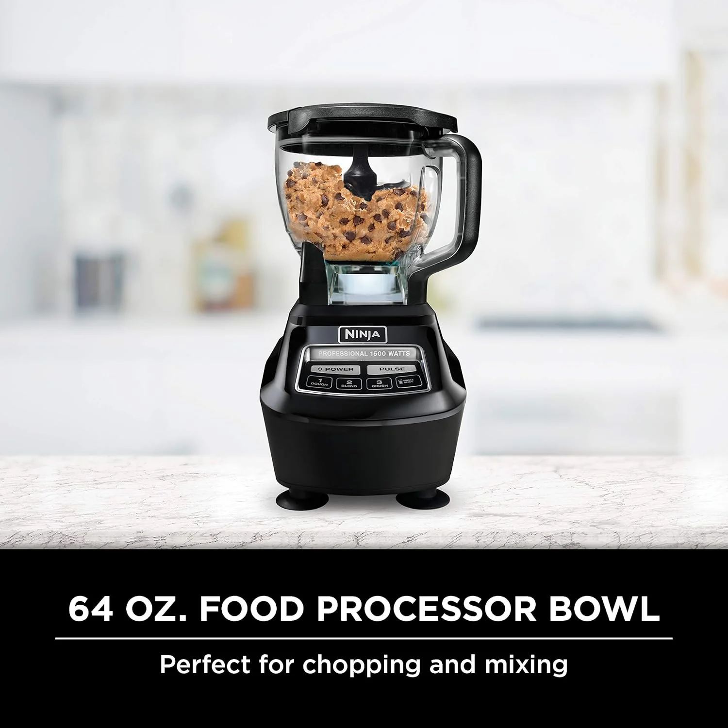 1500W Blender & Processor, 72oz Pitcher, 64oz Bowl, 16oz To-Go Cups, Black
