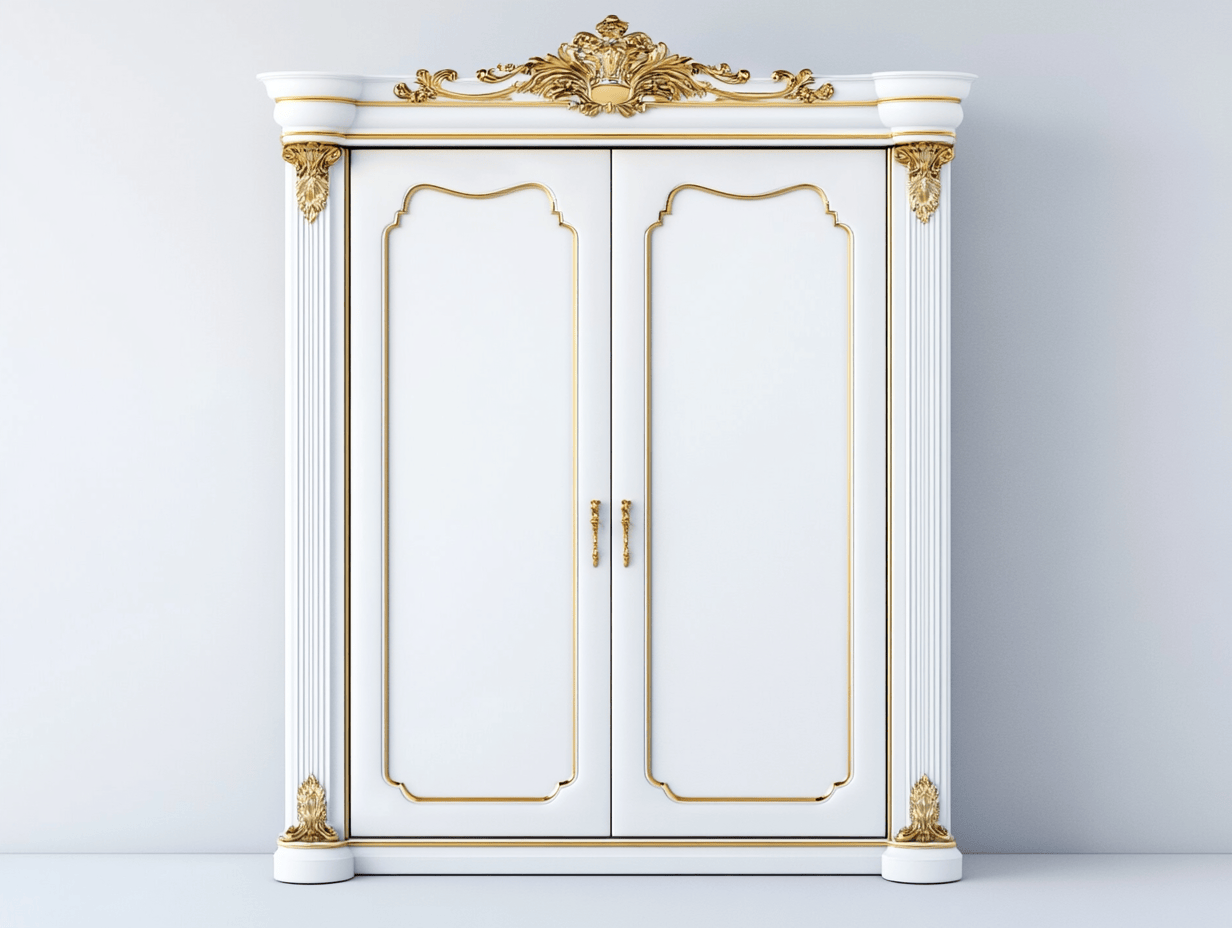 Armario blanco y dorado de estilo clásico con puertas dobles MDF 120x60x220cm para dormitorio