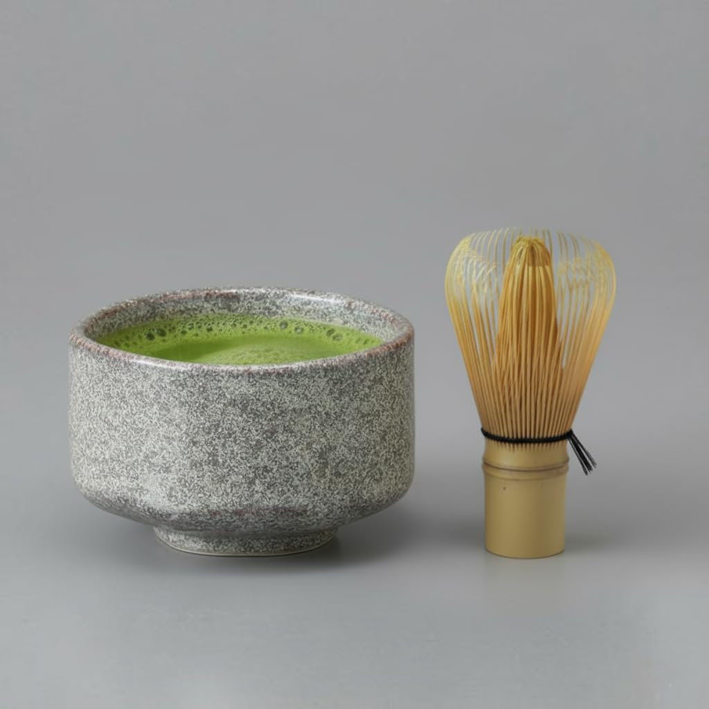 Ceramic Matcha Tea Bowl Authentic Japanese Tea Ceremony Pottery, Mino Ware Made in Japan (Marble Grey)