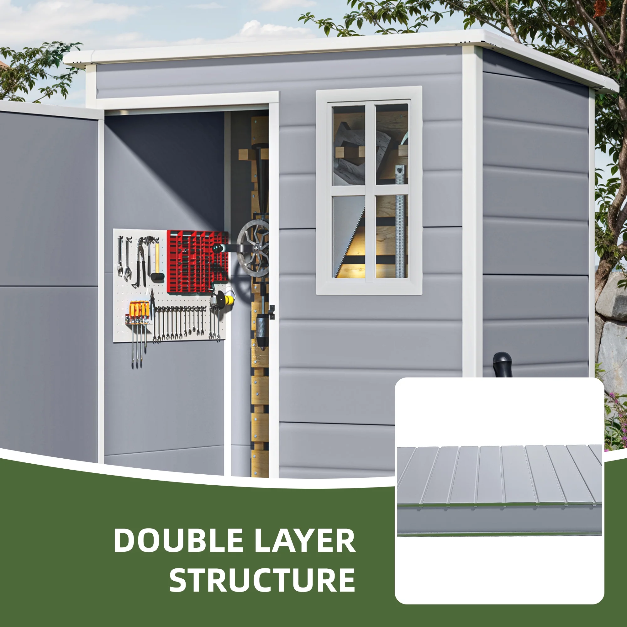 Uforic Resin Outdoor Storage Shed, 5x3 FT with Floor All-Weather Resin Storage Shed with Lockable Door & Window, Waterproof - Image 4