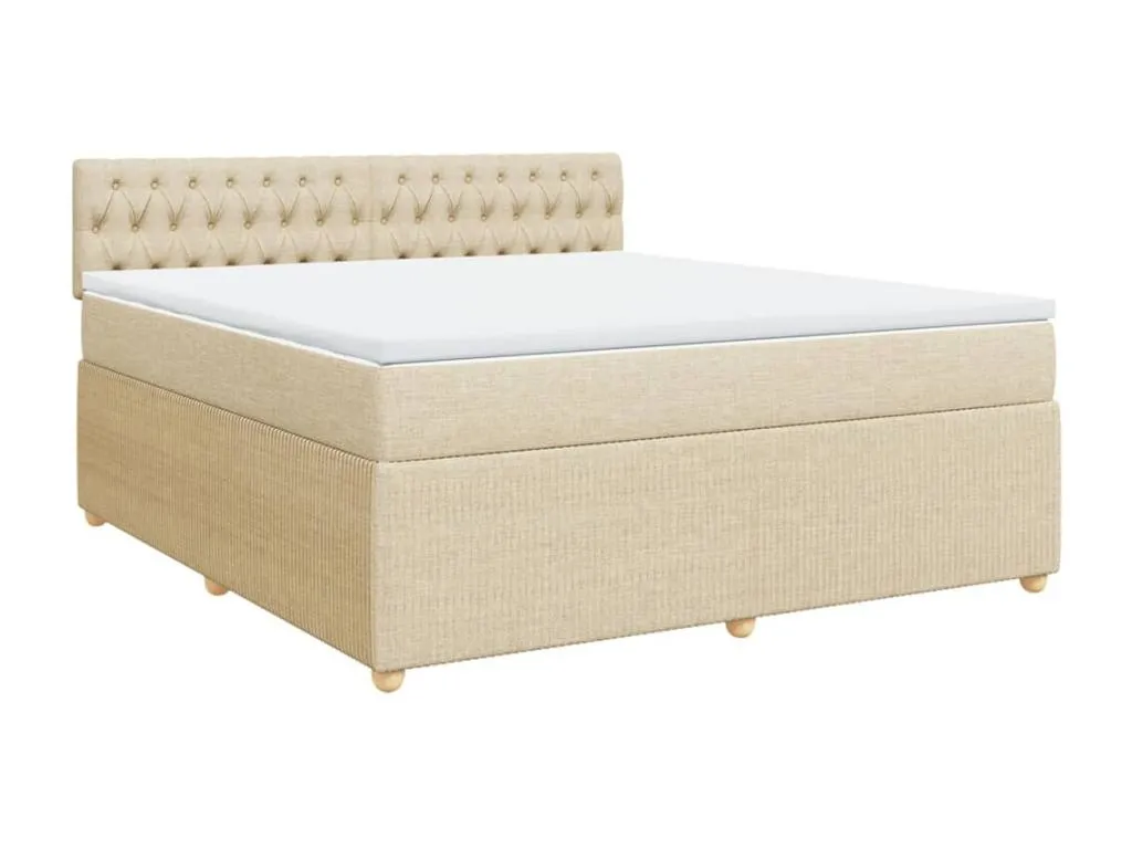Cama box spring con colchón tela color crema 180x200 cm wiu3519482