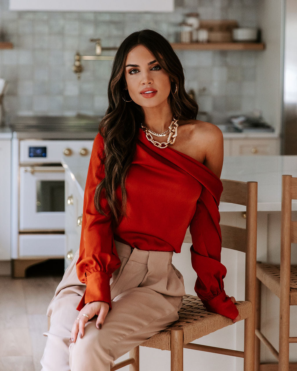Runway Girl Satin Off Shoulder Top - Rust - Se7enfashion