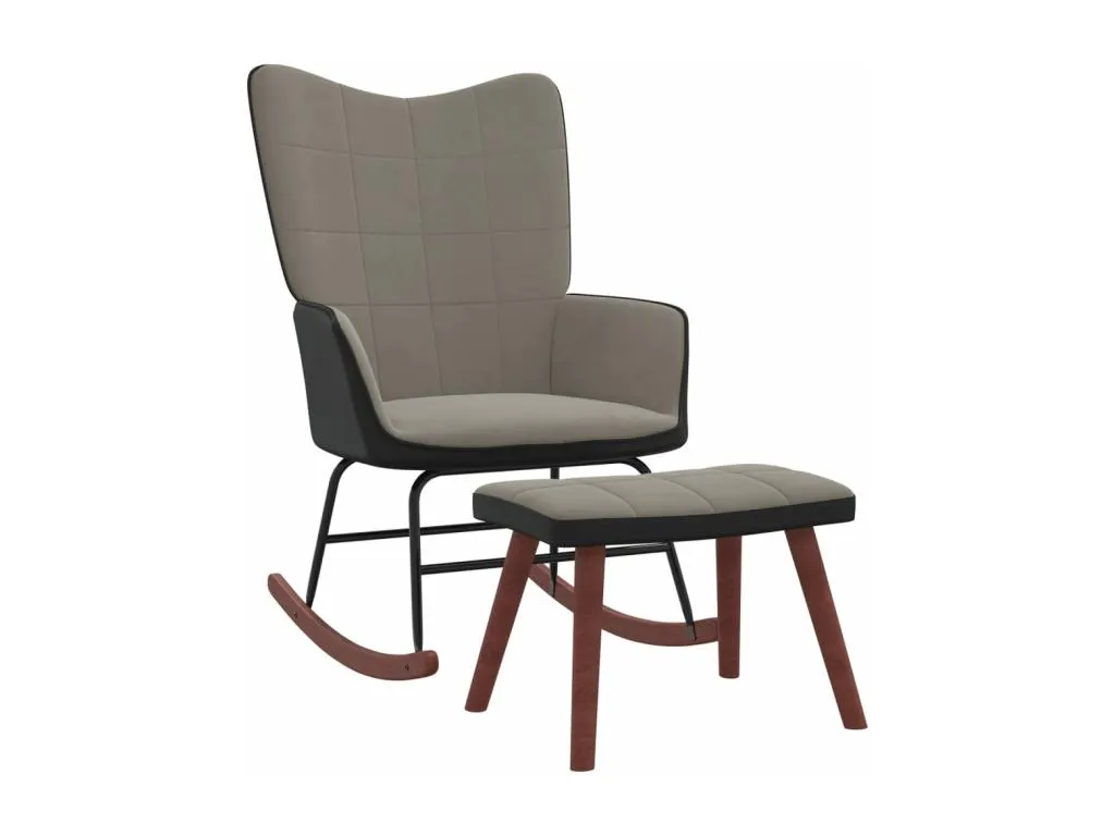 Sillón de Quietena con taburete terciopelo gris claro y PVC