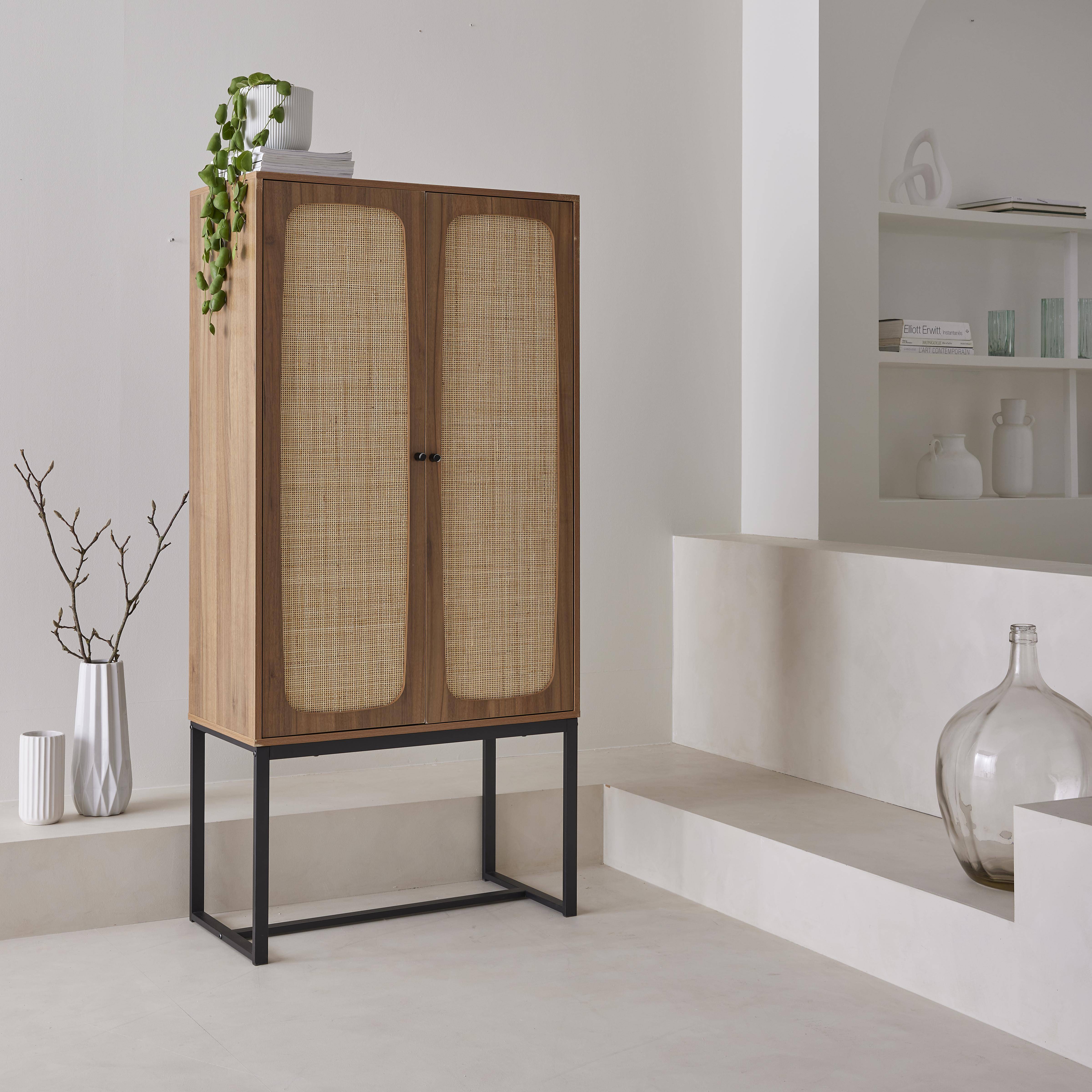 Retro - Aparador de 2 puertas de caña y madera, 165cm