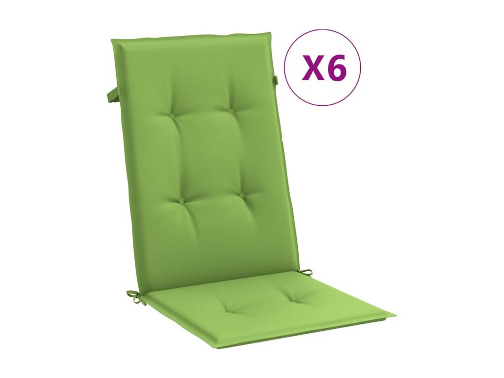 Cojines silla respaldo alto 6 uds tela verde melange 120x50x4cm