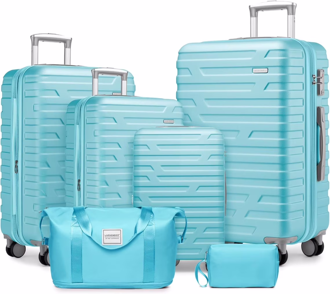 6-Piece Hardshell Luggage Set with Expandable Spinner Suitcases & TSA Lock, 25% Extra Capacity, Duffel Bag & Toiletry Kit, Cream ABS Suitcases - Image 3