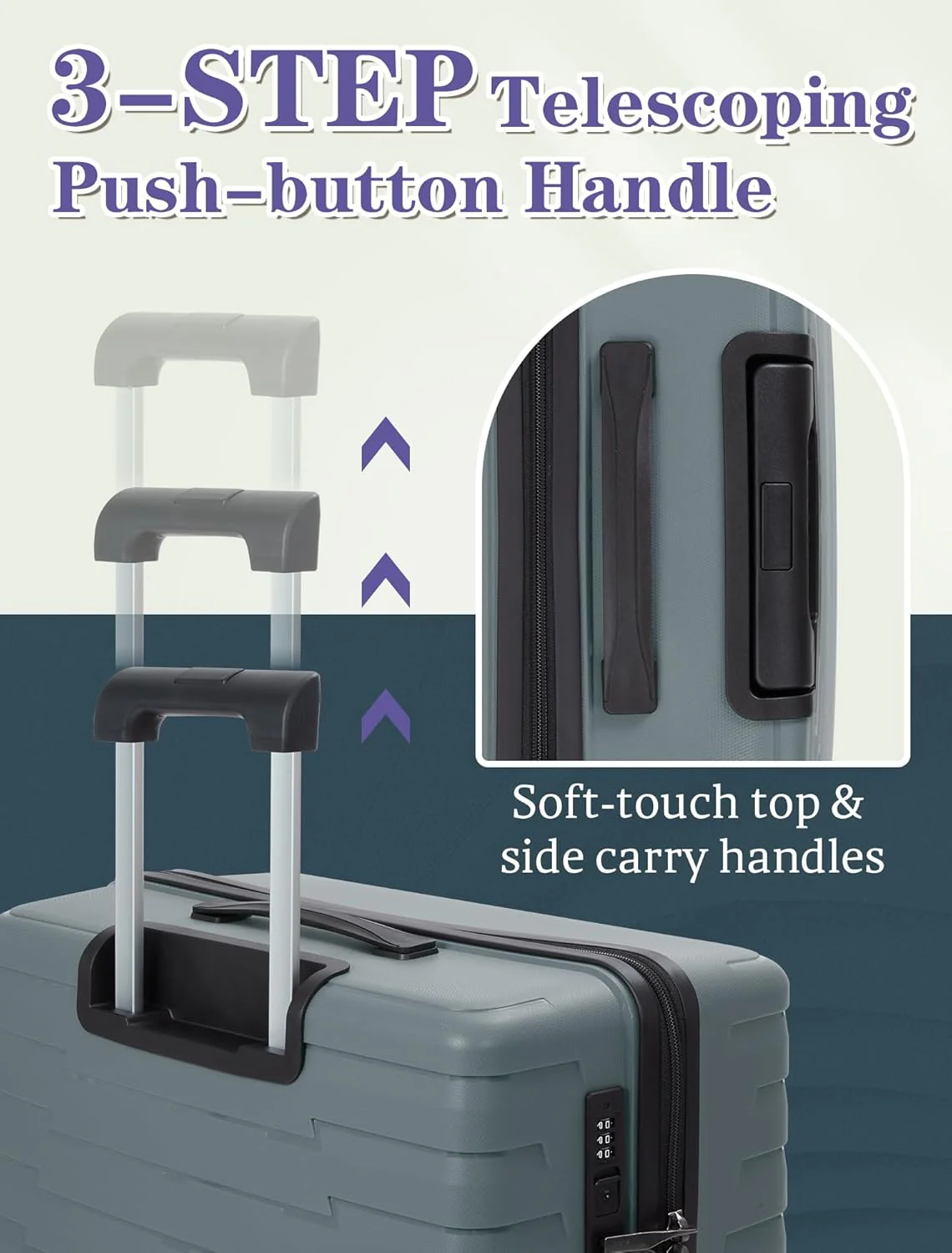 5-piece luggage set with wheels, ABS hardshell suitcase with spinner wheels