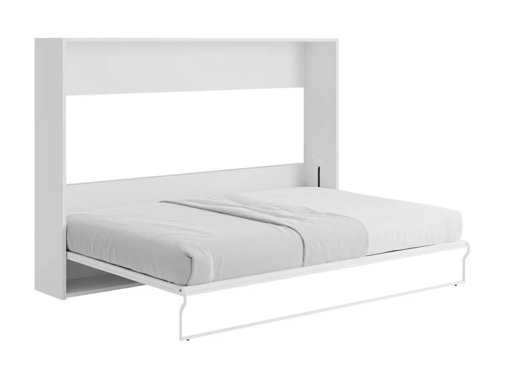 Cama abatible 140x200 cm - Apertura horizontal manual - Blanco y gris colchón - Mueblesclasic II