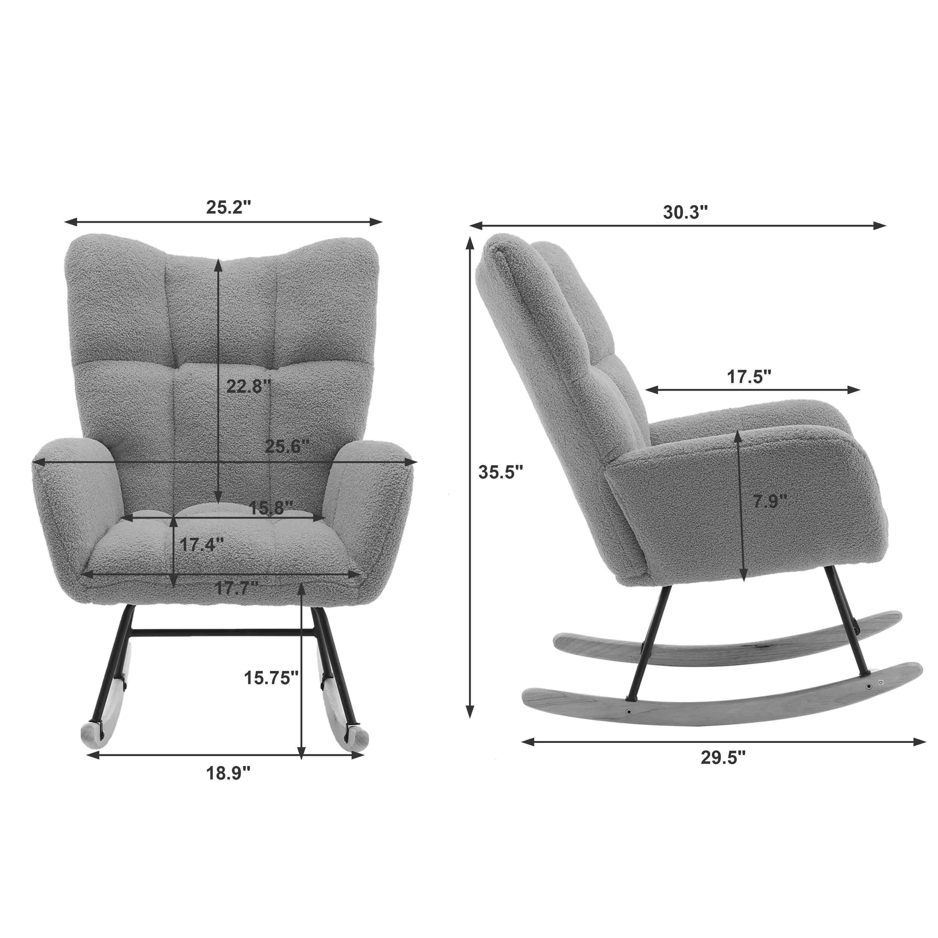 Rocking Chair Nursery,Teddy Upholstered Glider Rocker with High Backrest,Modern Rocking Accent Chairs Glider Recliner for Living Room, Nursery, Bedroom,White - Image 2
