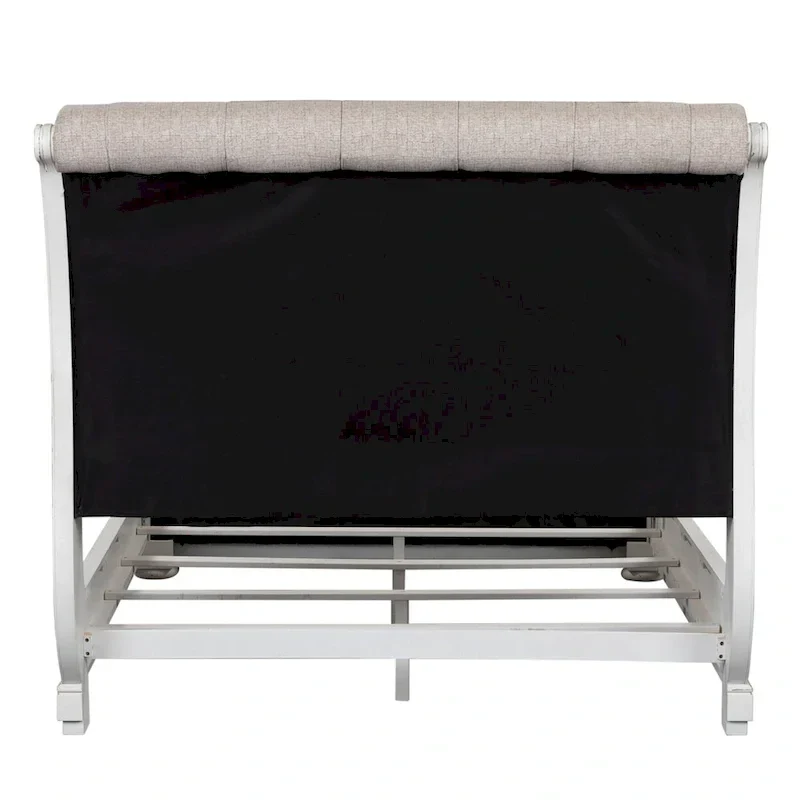 Antique White King Sleigh Bed with Upholstered Design from Magnolia Manor