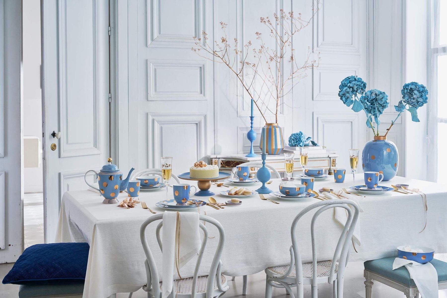 Set/2 Bowls Dot Delight Light Blue/Gold 20cm