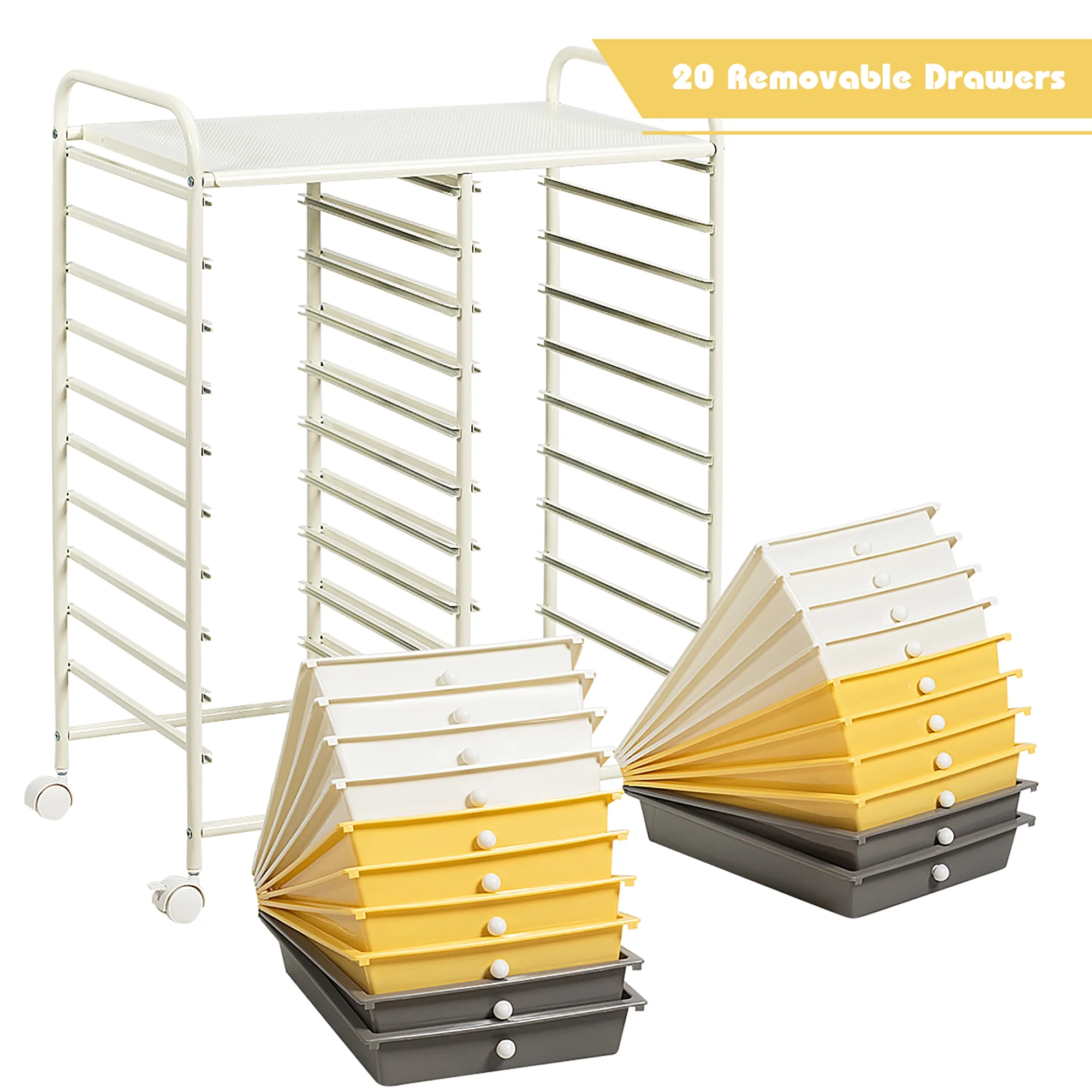 Costway 20 Drawer Rolling Storage Cart Tools Scrapbook Paper Office School Organizer Yellow - Image 18