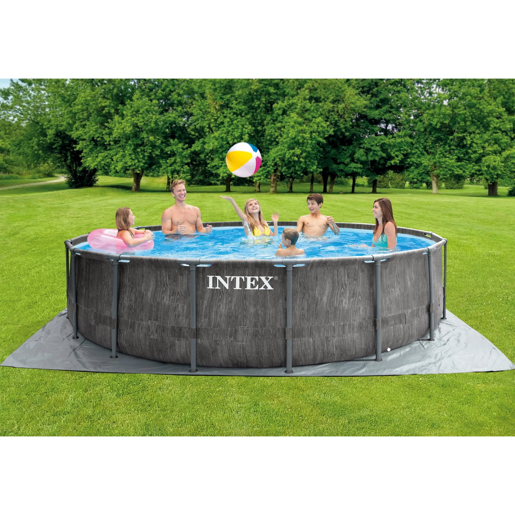 Intex Greywood Prism Frame 15'x48" Round Above Ground Outdoor Swimming Pool Set - Image 5