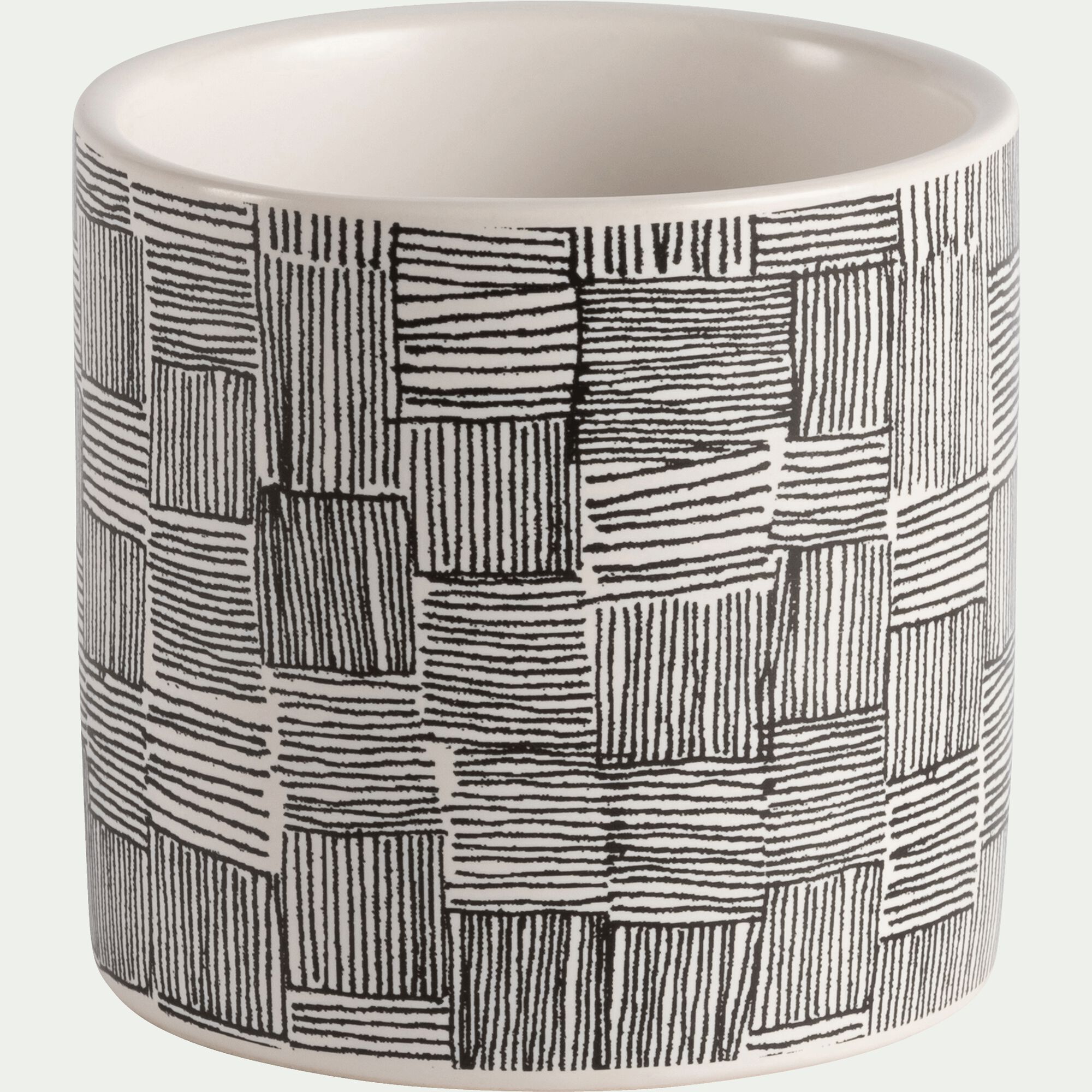 KOS - Vase en grès motif Canisse - blanc et noir H7,5cm