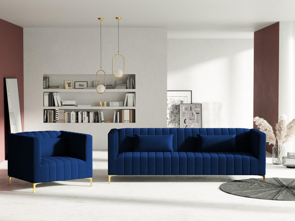 Sillón Cozetiq de terciopelo azul 90x85x74cm