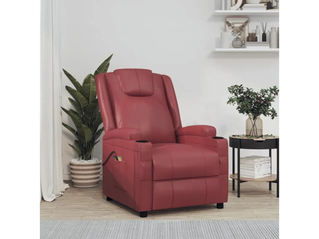 Sillón de masaje eléctrico cuero sintético rojo tinto