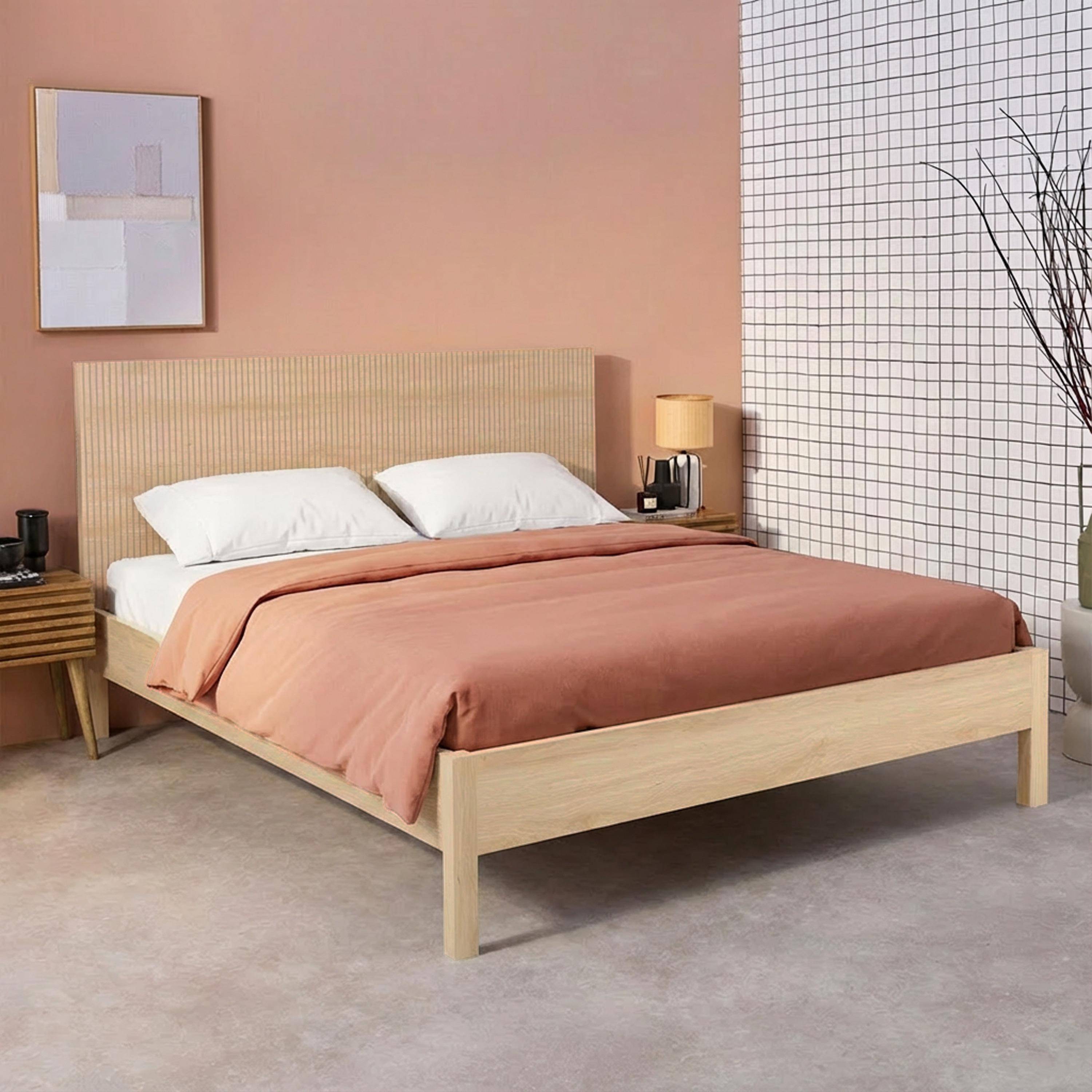 Linear - Cama con somier a láminas y cabecero 160x200cm, decoración madera