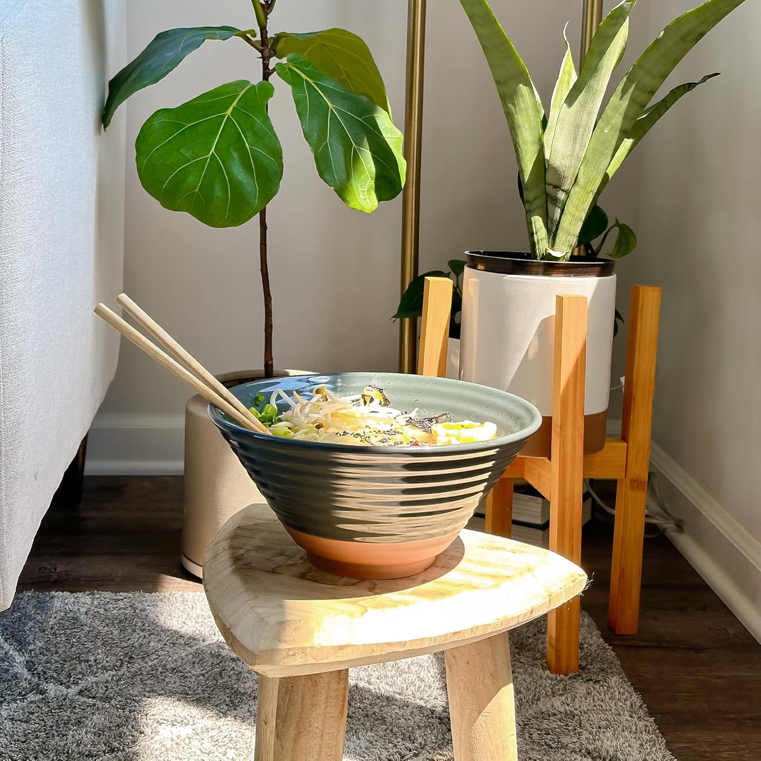 MORA Ceramic Ramen Bowl Set of 2, 45oz - Great for Pho, Miso Udon Soup, Instant Noodles, Serving, Thai or Asian Food - Microwave Safe Large Japanese Noodle Bowls, Modern Kitchen - Charcoal