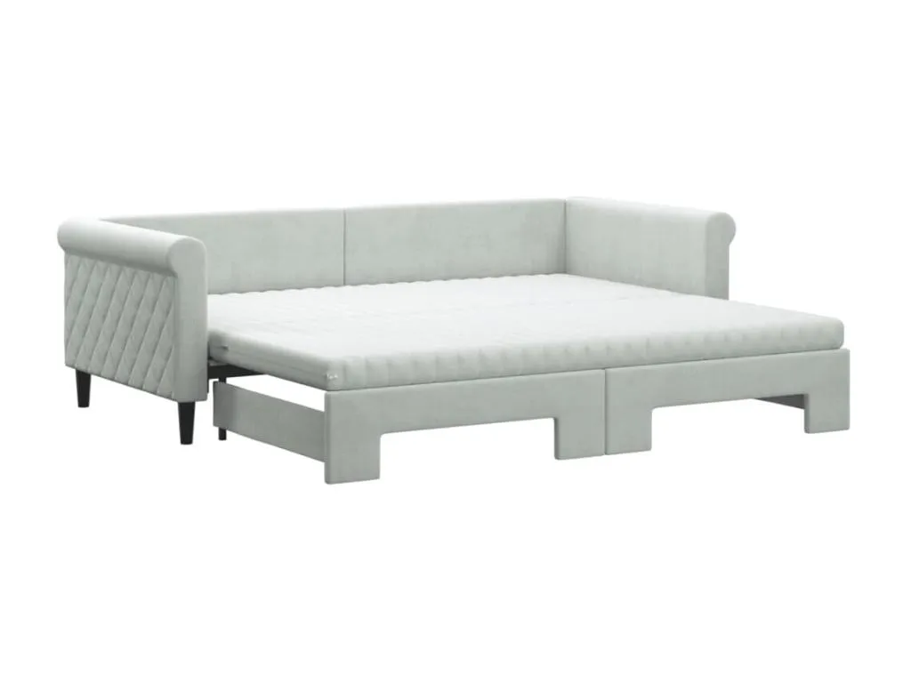 Sofá cama con Decocasaes y colchón de terciopelo gris claro 90x200cm glat68875