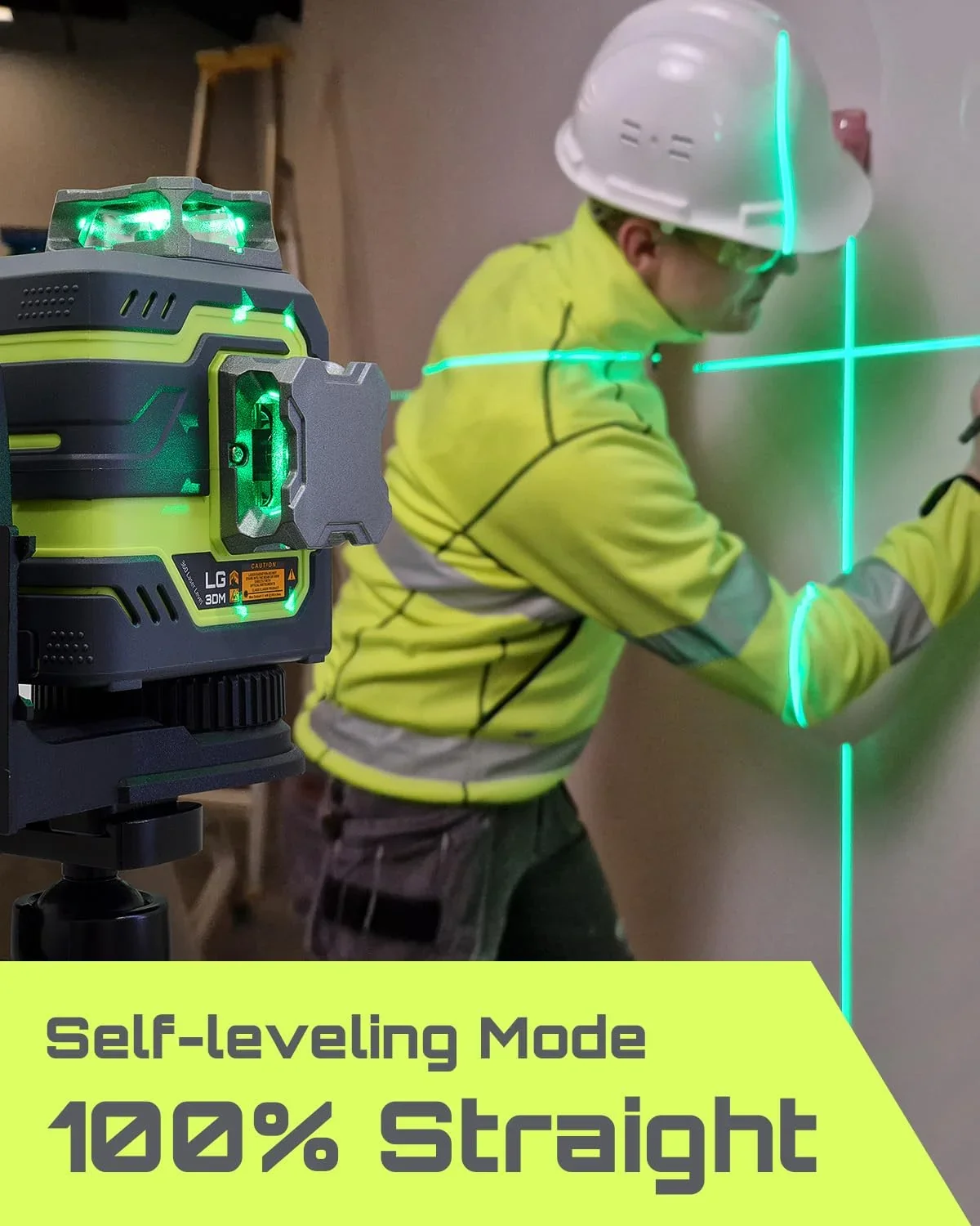 Laser Level 3x360- LASGOO with Remote Control, 2 Rechargeable Batteries, 100FT Range, 360- Magnetic Rotating Stand, IP54, 3Ds