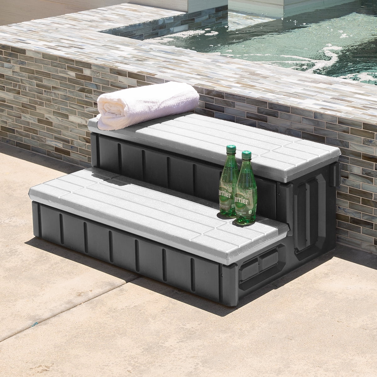 XtremepowerUS Hot Tub Steps With Storage, Spa Step, 36" Length, Camper/Deck Steps, Anti-Slip Brown - Image 15