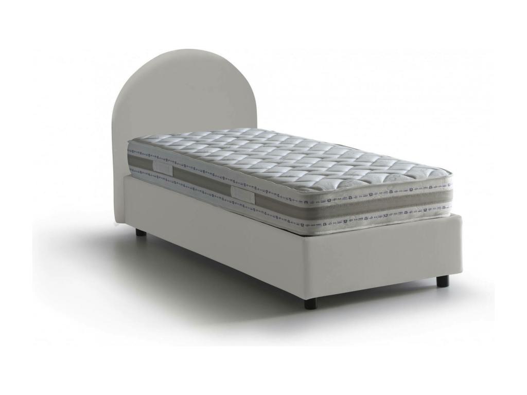 Cama individual Vittoria, Cama contenedor con tapizado en ecopiel, 100% Made in Italy, Apertura lateral, con colchón de 80x190 cm incluido, Blanco