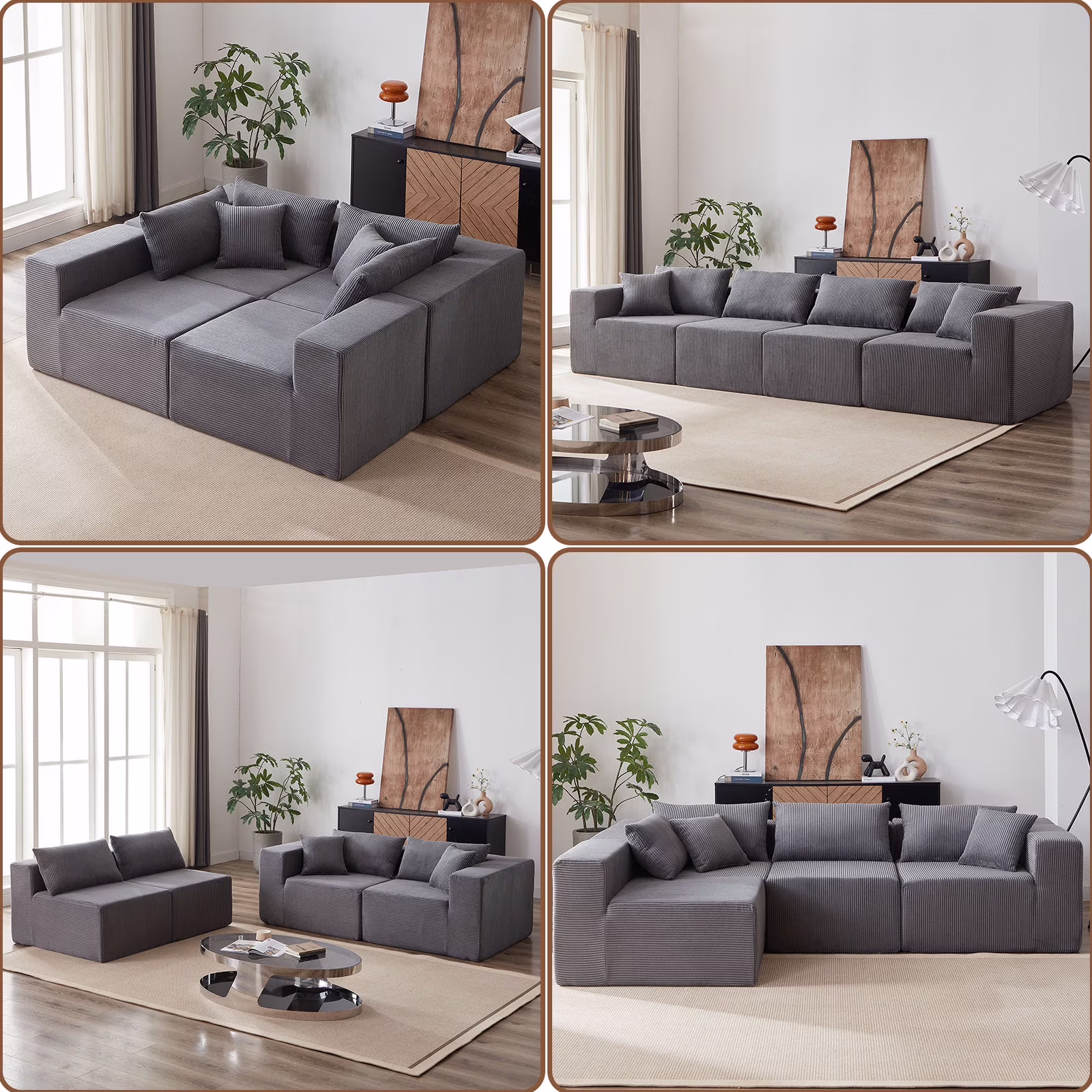 104-Inch Corduroy Modular L Shaped Sectional Sofa,Luxury Floor Couch Set,Upholstered Indoor Furniture,Foam-Filled Compressed Sofa for Living Room,Bedroom,4 PC Free Combination ? - Image 5