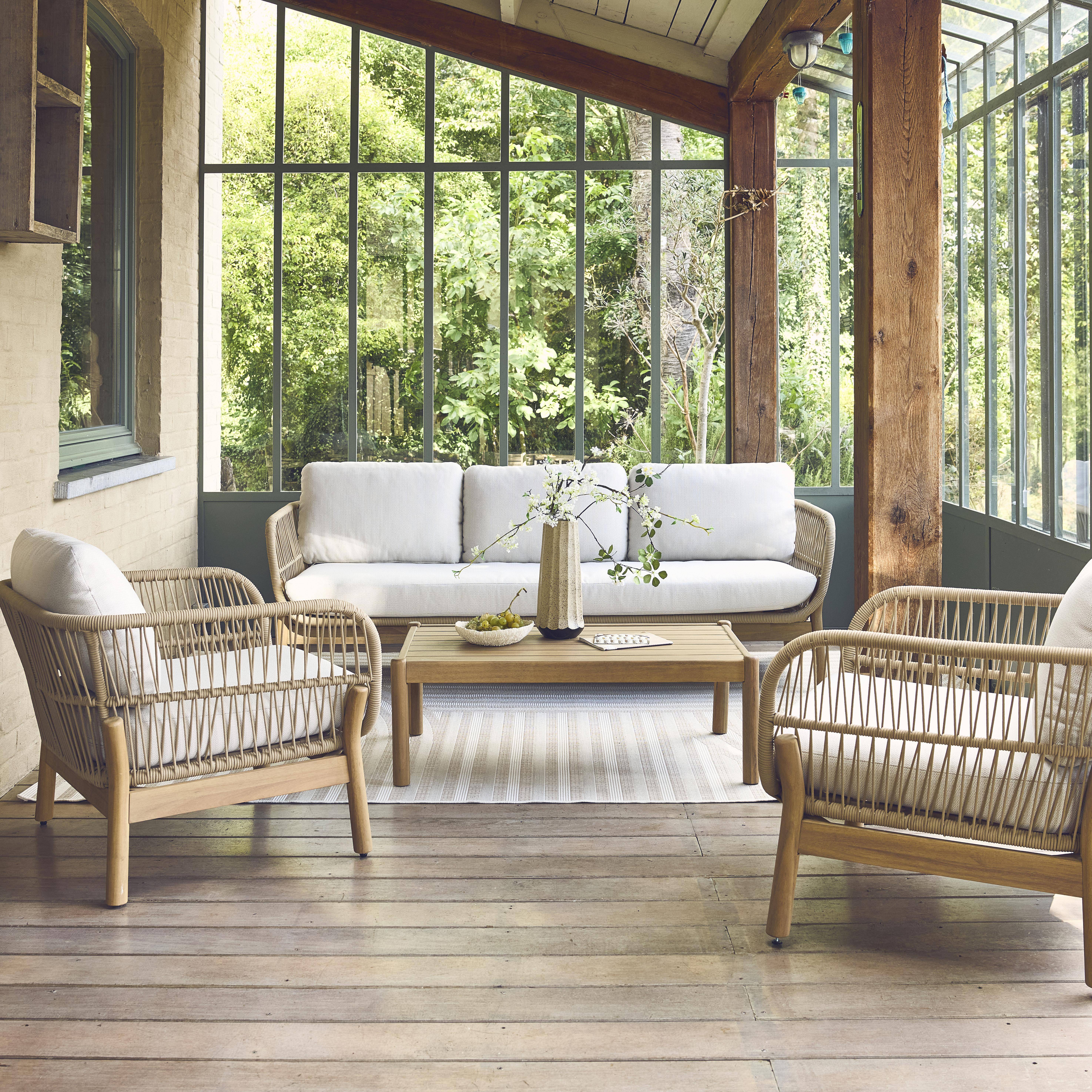 Ipanema - Conjunto de muebles de jardín en acacia con cuerda, 5 plazas