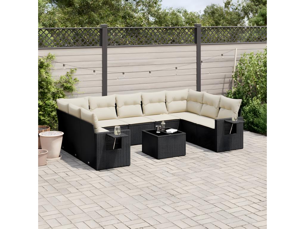 Casabellaes Set de sofás de jardín 10 pzas cojines ratán sintético negro 33231KUEG