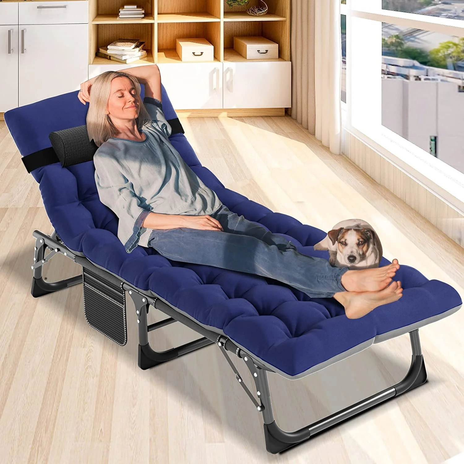 Slsy Folding Lounge Chair, 5-Position Adjustable Outdoor Reclining Chair, Folding Sleeping Bed Cot, Folding Chaise Lounge Chair for Pool Beach Patio Sunbathing - Image 13