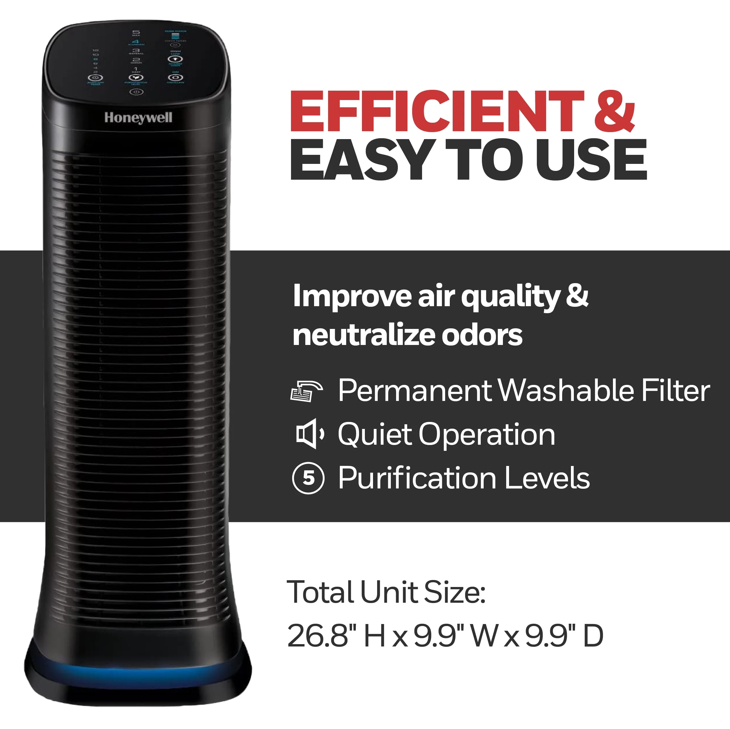 Honeywell Air Genius 5 Air Purifier with Washable Filter, Large Rooms, 250 sq ft, Black, HFD320 - Image 6