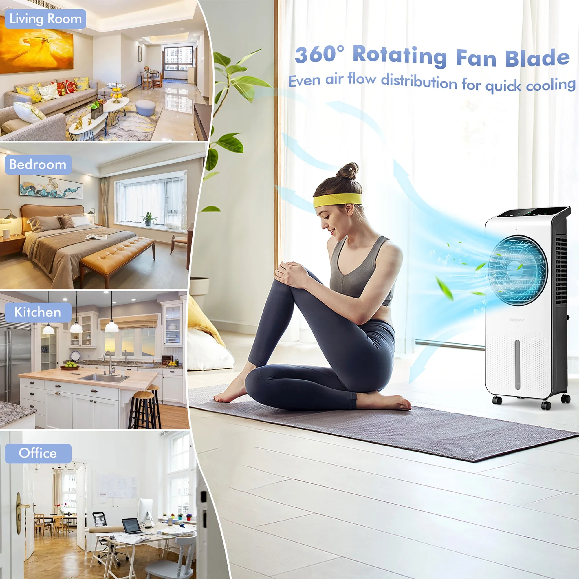 Costway Evaporative Air Cooler 3-in-1 Portable Swamp Cooling Fan w/ 12H Timer Remote - Image 4