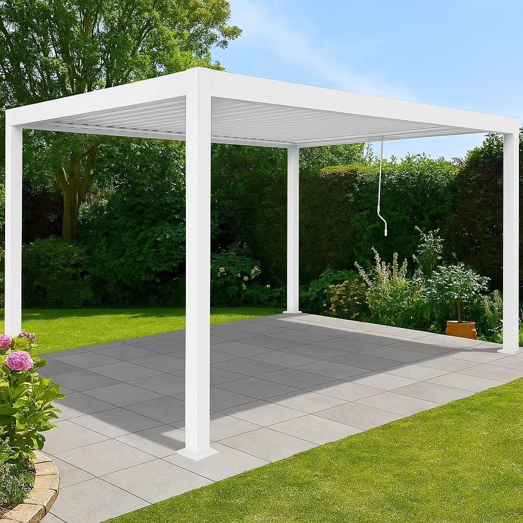 Pérgola bioclimática autoportante de aluminio,12m²,blanca - UYmjwNE230rp