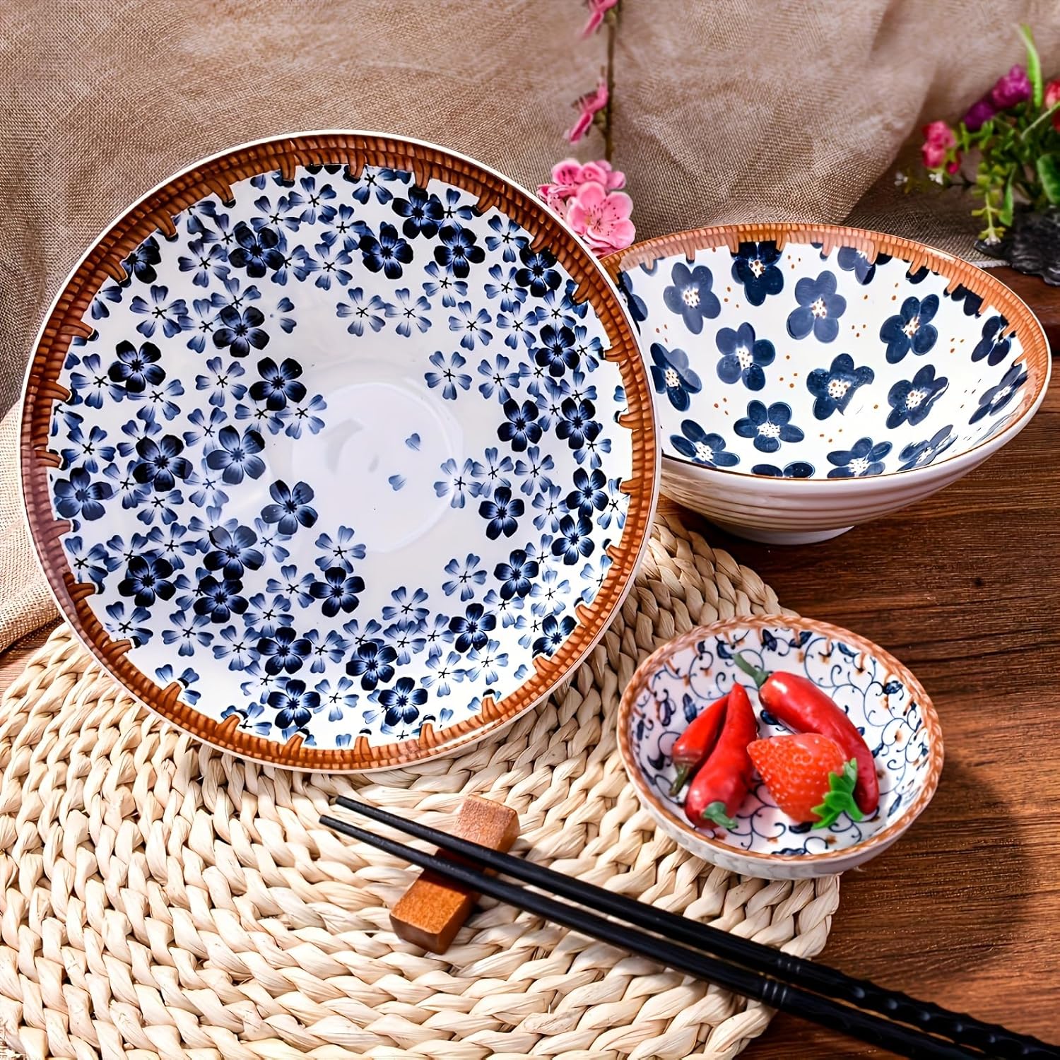 Japanese Ceramic Ramen Bowl Set of 2, 7.87